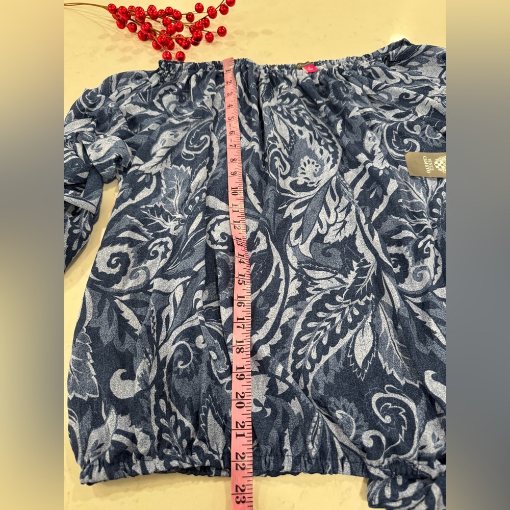 Vince Camuto Blue Patterned Off-Shoulder set pants blouse - Picture 7 of 14